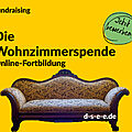 Grafik mit einem Sofa und dem Text: #Fundraising. Die Wohnzimmerspende. Online-Fortbildung. Jetzt bewerben! d-s-e-e.de