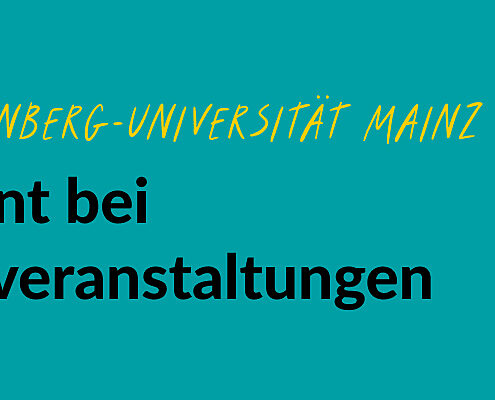 Grüne Grafik mit einer gelben gezeichneten Lupe. Text: #EngagiertGeforscht. Johannes Gutenberg-Universität Mainz. Engagement bei Sportgroßveranstaltungen
