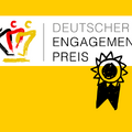 gelbes Rechteck mit dem Logo des Deutschen Engagementpreises und einem Orden als Icon