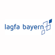 Text-Bild-Logo des lagfa bayern e.V., Bild 4 Rauten in einer Raute angeordnet