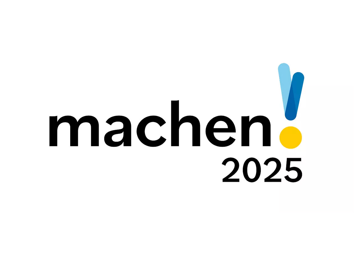 Logo des Wettbewerbs "machen! 2025", Bild: Ausrufezeichen das aus zwei Strichen und einem Punkt besteht, wobei die Striche ein Medaillenband symbolisieren